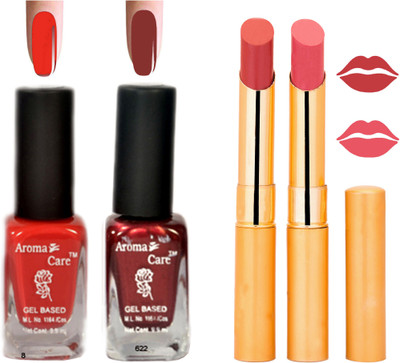

Aroma Care Black Cap Nail Polish RHYTHM Orange Lipstick Combo 040(Set of 4)
