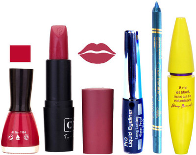 

Rythmx Lipstick, Nail Polish, Eyeliner,Turqoise Blue Kajal Makeup Combo Kit 1273(Set of 5)