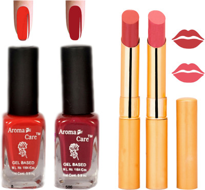 

Aroma Care Black Cap Nail Polish RHYTHM Orange Lipstick Combo 037(Set of 4)