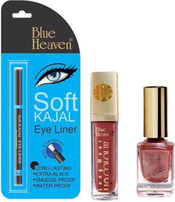 

Blue Heaven Long Wear Lip Color, Xpression Nail Paint & Bh Kajal Liner Combo.(Set of 3)