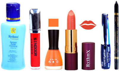 

Rythmx Lipstick ,Remover, Sindoor, Nail Polish,EyeLiner,Black Kajal, Makeup kit Combo 12118(Set of 6)