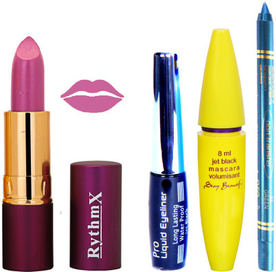 

Rythmx Lipstick ,Black Eyeliner,Kajal, Jet Mascara Makeup Combo Pack(Set of 4)