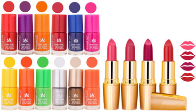 

Aroma Care 12 Piece Vibrant Color Nail Polish Combo Set With 4 Rythm Creamy Matte Lipstick Combo 33(Set of 16)