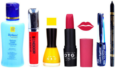 

Rythmx OTG Lipstick, Sindoor, Nail Polish,EyeLiner, Remover,Black Kajal, Makeup kit Combo 10058(Set of 6)