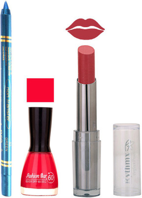 Rythmx Lipstick , Nail Polish And Turquoise Blue Kajal Makeup Combo 1167(Set of 3)