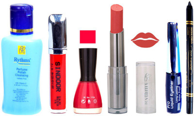 

Rythmx Lipstick And Nail Polish + Eyliner + Sindoor + Remover + Kajal Makeup Combo Pack(Set of 6)