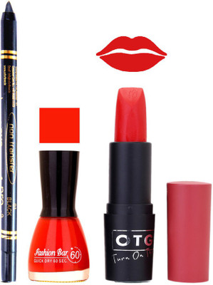 

Fashion Bar Nail Polish , OTG Lipstick , Black Kajal Combo 36(Set of 3)