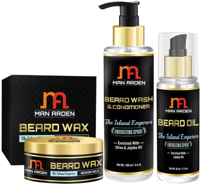 

Man Arden Beard Wax + Beard Wash (Shampoo) + Beard Oil (The Island Emperor Kit)(Set of 3)