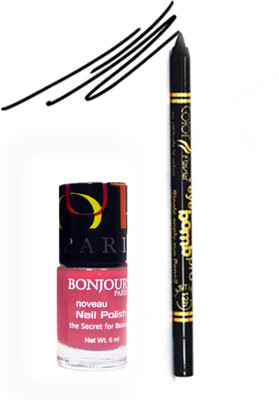 

Bonjour Paris Color Fever 908 Black Pro Kajal+Peach Nail Polish(Set of 2)