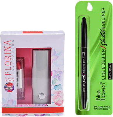 

Blue Heaven Florina Glossy Lipstick (Rose Blossom) &Line Design Sketch Eyeliner(Set of 2)