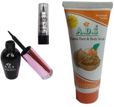 

ADS Waterproof Eyeliner with Premium Scrub and Kajal(Set of 3)