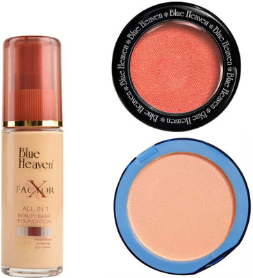 

Blue Heaven X Factor Foundation (Natural), Silk On Face Compact (Blush) & Diamond Blush on 503(Set of 3)