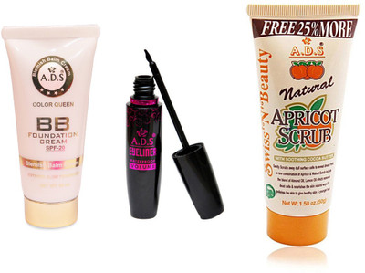 

ADS BB Cream (SPF-20) / Waterproof Eyeliner / Scrub (50gm)(Set of 3)