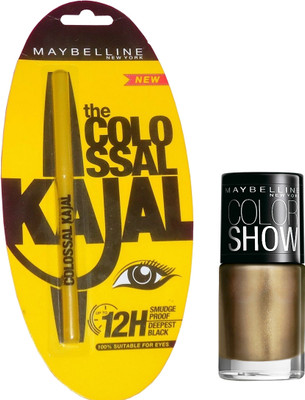 

Maybelline Colossal Kajal Plus Color Show Nail Lacqure(Set of 2)