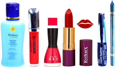 

Rythmx Lipstick ,Remover, Sindoor, Nail Polish,EyeLiner,Turqoise Blue Kajal, Makeup kit Combo 12052(Set of 6)