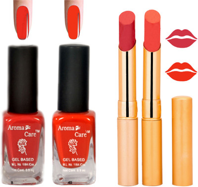 

Aroma Care Black Cap Nail Polish RHYTHM Orange Lipstick Combo 094(Set of 4)