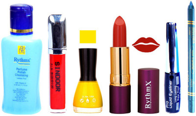 

Rythmx Purple Lipstick ,Polish Remover, Sindoor, Nail Polish,EyeLiner,Turqoise Blue Kajal, Makeup kit Combo 12002(Set of 6)