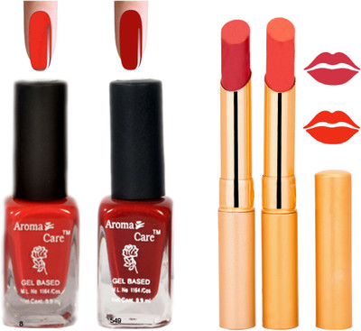

Aroma Care Black Cap Nail Polish RHYTHM Orange Lipstick Combo 097(Set of 4)
