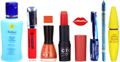 

Rythmx Remover + OTG Lipstick And Nail Polish, Eyliner, Sindoor, Kajal, Mascara Makeup Combo(Set of 7)