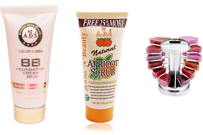 

ADS BB Cream (SPF-20) / Scrub (50gm) / Lipgloss Palette(Set of 3)