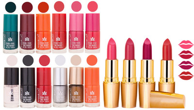 

Aroma Care 12 Piece Vibrant Color Nail Polish Combo Set With 4 Rythm Creamy Matte Lipstick Combo 26(Set of 16)