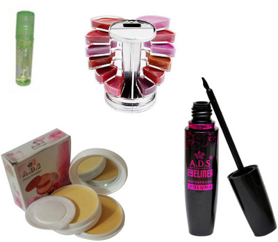 ADS 1625 Eyeliner, Lipgloss Palette, Lip Gloss and Compact Powder(Set of 4)