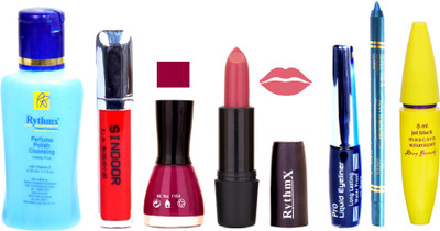 

Rythmx Purple Lipstick Dark Maznata Nail Polish Remover Skinny Liquid EyeLiner Sindoor Pro Non Transfer Turquoise Blue Kajal Bold Look Maskara Color Fever Kit 6860(Set of 7)