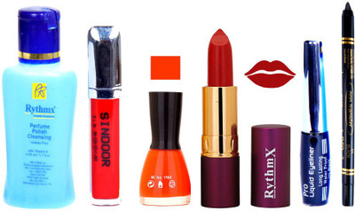 

Rythmx Lipstick ,Remover, Sindoor, Nail Polish,EyeLiner,Black Kajal, Makeup kit Combo 12073(Set of 6)