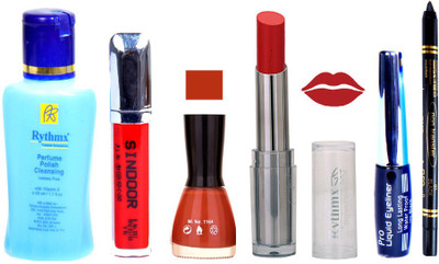 

Rythmx Lipstick And Nail Polish + Eyliner + Sindoor + Remover + Kajal Makeup Combo Pack(Set of 6)