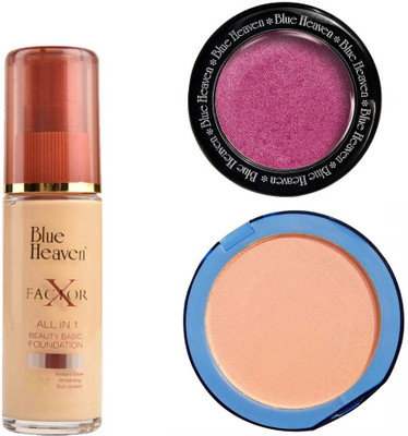

Blue Heaven X Factor Foundation (Natural), Silk On Face Compact (Blush) & Diamond Blush on 501(Set of 3)