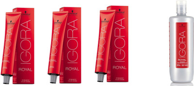 

Schwarzkopf IGORA HAIR COLOR NO 5-0 Light Brown With Royal 6% 20 Vol. Colorist s Care Developer(Set of 4)