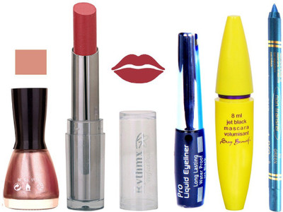 

Rythmx Lipstick, Nail Polish, Kajal, Eyeliner, Mascara, Sindoor, Nail Polish Remover Makeup kit Combo offer Pack of 7(Set of 7)