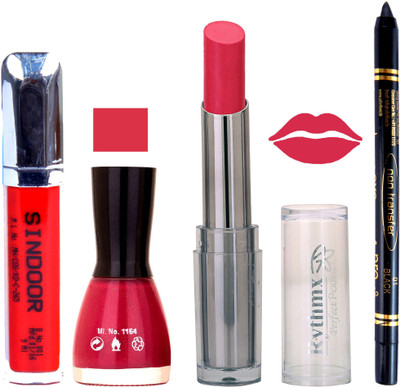 

Rythmx Lipstick Sindoor,Nail Polish,Black Kajal Makeup Pack Combo 642(Set of 4)