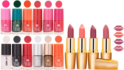 

Aroma Care 12 Piece Vibrant Color Nail Polish Combo Set With 4 Rythm Creamy Matte Lipstick Combo 76(Set of 16)