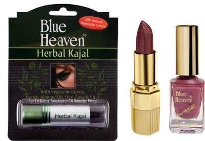 

Blue Heaven Xpression Lipstick Cb 032, Xpression Nail Paint 927 & Herbal Kajal Combo.(Set of 3)