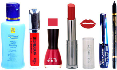 

Rythmx Lipstick And Nail Polish + Eyliner + Sindoor + Remover + Kajal Makeup Combo Pack(Set of 6)