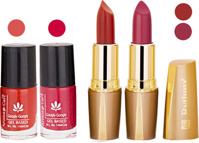 Rythmx Orange Nail Polish + Maroon Lipstick Combo 2907201662(Set of 4)