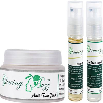 

Glowing Buzz Combo of 1 Natural Anti Tan Pack for Face, Dark Under Arms and Hands, 1 Brahmi Essential Oil and 1 Tea Tree Essential Oil(Set of 3)
