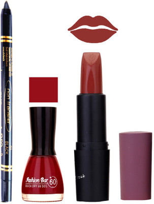 

Fashion Bar Nail Polish , OTG Lipstick , Black Kajal Combo 57(Set of 3)