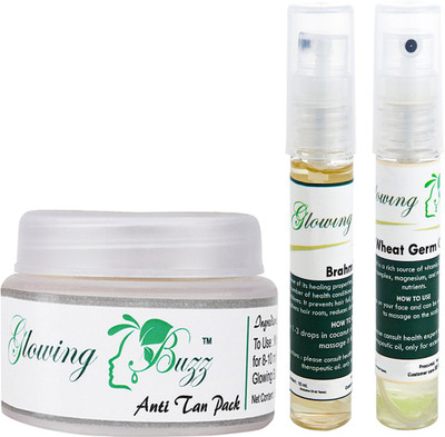 

Glowing Buzz Combo of 1 Natural Anti Tan Pack for Face, Dark Under Arms and Hands, 1 Brahmi Essential Oil and 1 WheatGerm Essential Oil(Set of 3)