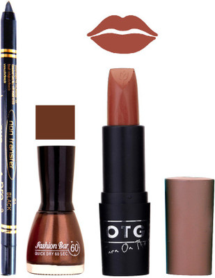 

Fashion Bar Nail Polish , OTG Lipstick , Black Kajal Combo 78(Set of 3)