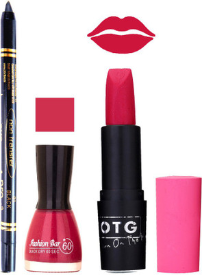 

Fashion Bar Nail Polish , OTG Lipstick , Black Kajal Combo 76(Set of 3)