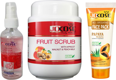 

Jocose Scrub Fruit & Face Pack Papaya & Skin Toner Rose(Set of 3)