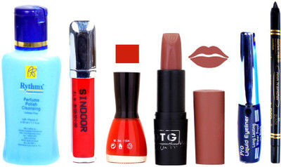

Rythmx Remover, OTG Lipstick, Sindoor, Nail Polish,EyeLiner, Remover,Black Kajal, Makeup kit Combo 10064(Set of 6)