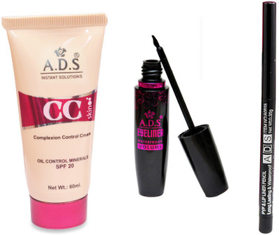 

ADS CC Cream (SPF-20) / Waterproof Eyeliner / Lip Liner(Set of 3)