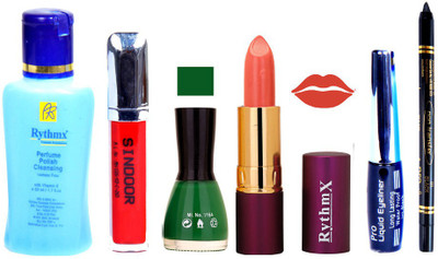 

Rythmx Lipstick ,Remover, Sindoor, Nail Polish,EyeLiner,Black Kajal, Makeup kit Combo 12107(Set of 6)