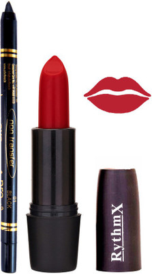 Rythmx Rose Red Lipstick And Pro Non Transfer Black Kajal 3898(Set of 2)