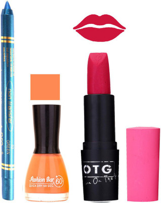 

Fashion Bar Nail Polish , otg Lipstick , Turquoise Blue Kajal Combo118(Set of 3)