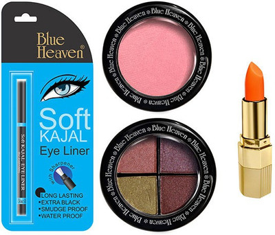 

Blue Heaven Lipstick , Kajal Liner, Eye Magic Eye Shadow & Diamond Blush On(Set of 4)