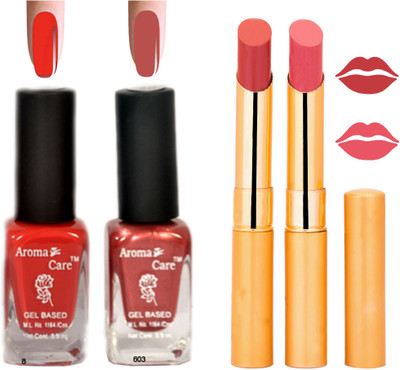 

Aroma Care Black Cap Nail Polish RHYTHM Orange Lipstick Combo 038(Set of 4)